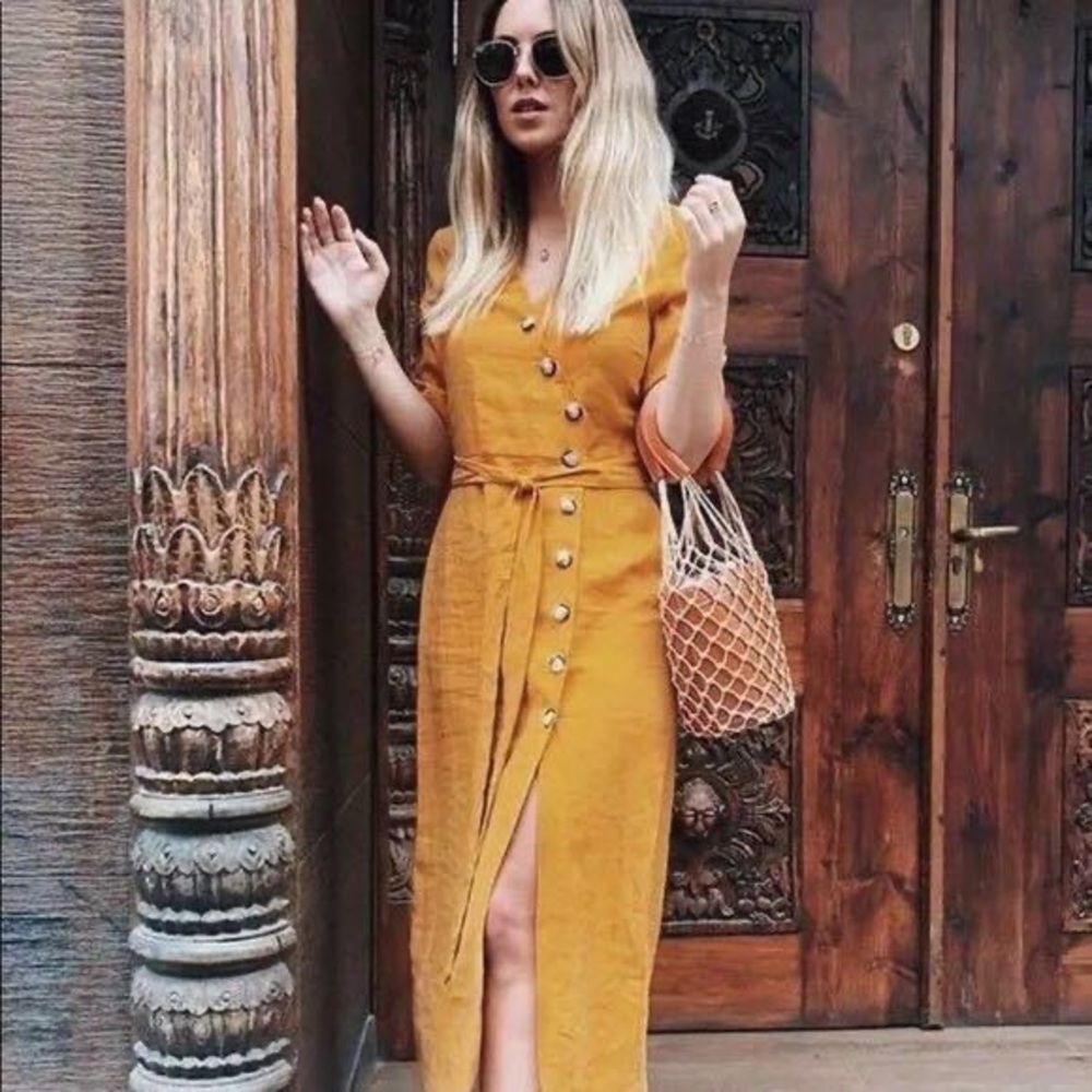 NWT ZARA MUSTARD SHIRT DRESS 7385/130